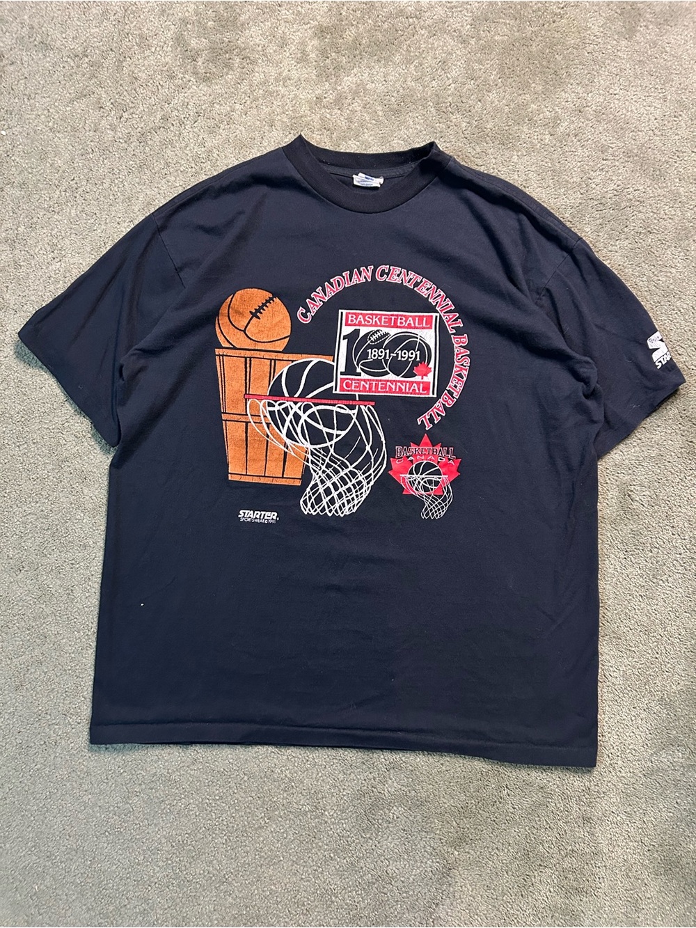 Vintage 90s 1991 Starter Basketball Canadian Single Stitch T Shirt XL